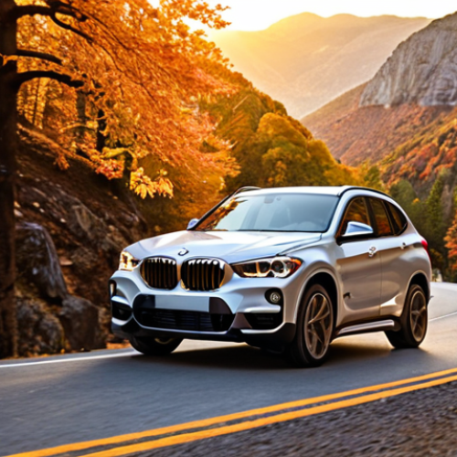 Home 15 **
Prompt: "BMW X1 driving on a winding mountain road with fall foliage. Focus on the car's sporty handling and agile performance. Golden hour lighting. Suggests a fun, engaging driving experience."
**