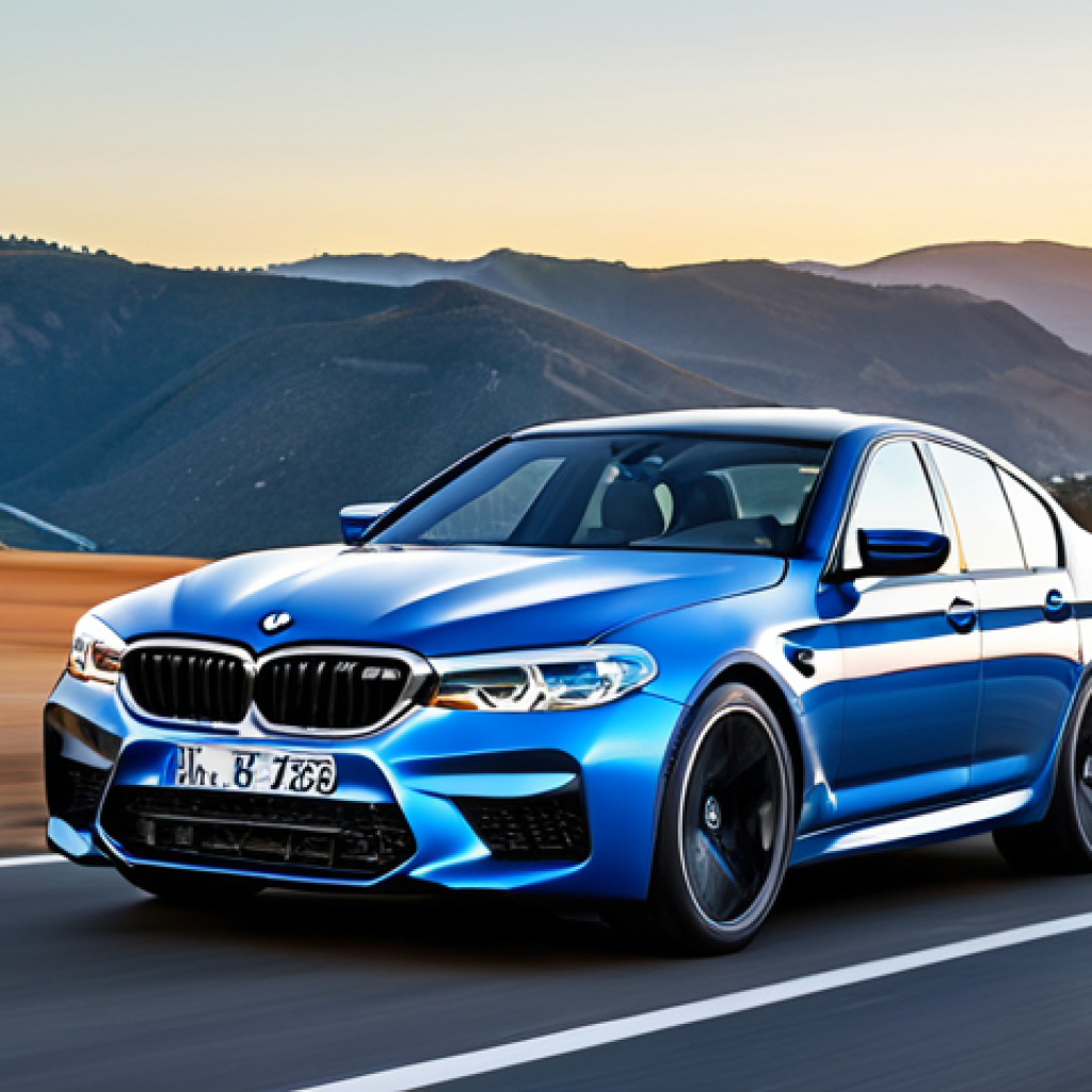 The Electrified M5 in Motion**

"A sleek, modern BMW M5, fully clothed, speeding down a scenic coastal highway at sunset, showcasing its aerodynamic design. The car features subtle blue accents indicating its hybrid powertrain. Background: Rolling hills and a vibrant sky. safe for work, appropriate content, professional car photography, perfect anatomy, correct proportions, natural pose, well-formed wheels and tires, modest design."

**