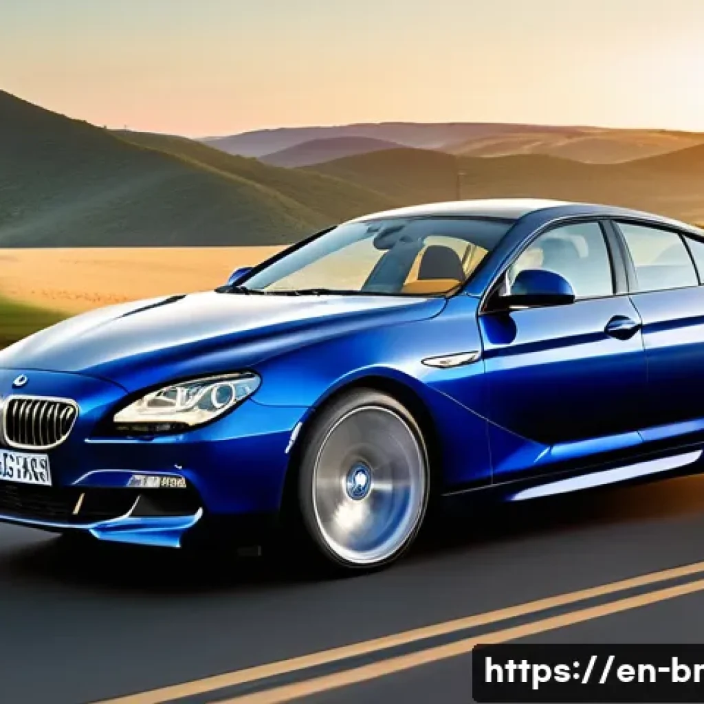 BMW 6시리즈의 패스트백 스타일 - A sleek BMW 6 Series fastback showcased from a dynamic front three-quarter angle on a scenic highway...