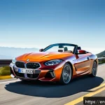 BMW Z4와 메르세데스 SL 비교 - A dynamic scene featuring a sporty BMW Z4 M40i convertible with its retractable hardtop halfway open...