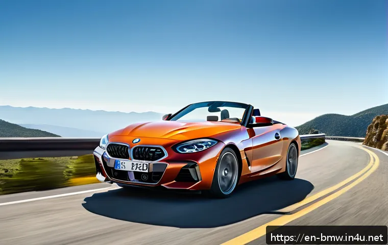 BMW Z4와 메르세데스 SL 비교 - A dynamic scene featuring a sporty BMW Z4 M40i convertible with its retractable hardtop halfway open...